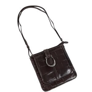 Brighton Leather Flap Crossbody Croco Embossed Saddle Bag Y2K Equestrian VTG